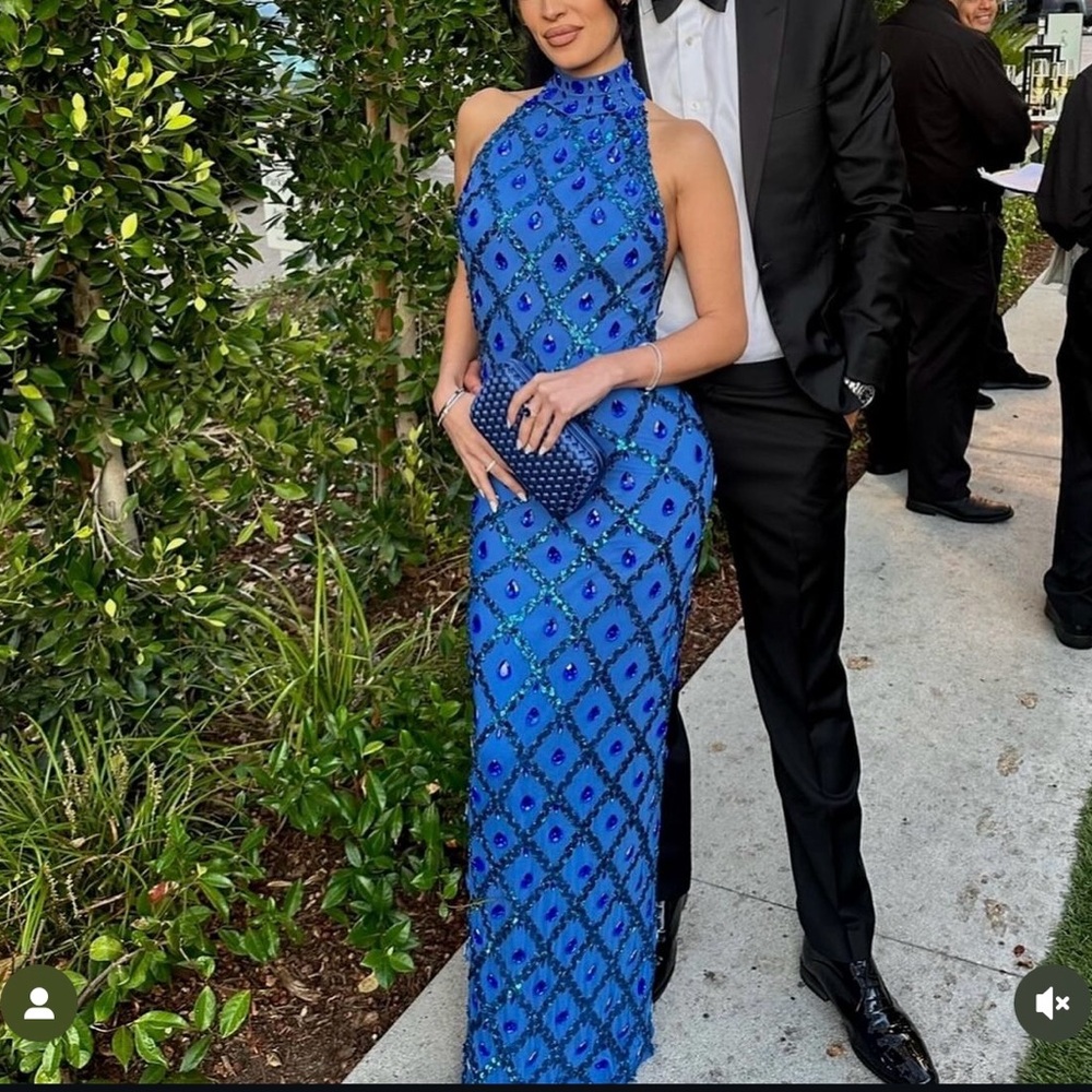 Blue Sequin Crystal Maxi Dress